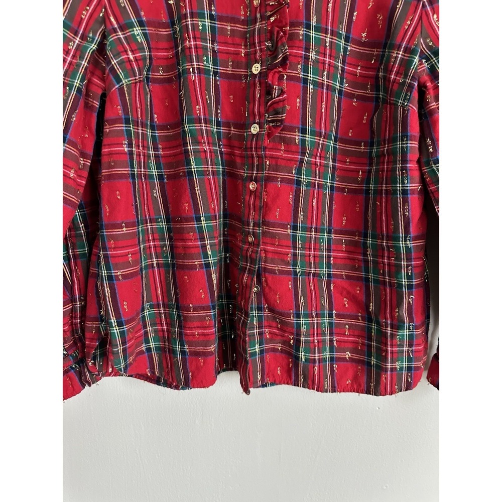 Talbots Solstice Metallic Button Down Medium Petite Stewart Tartan Scottish Twee - Picture 3 of 12